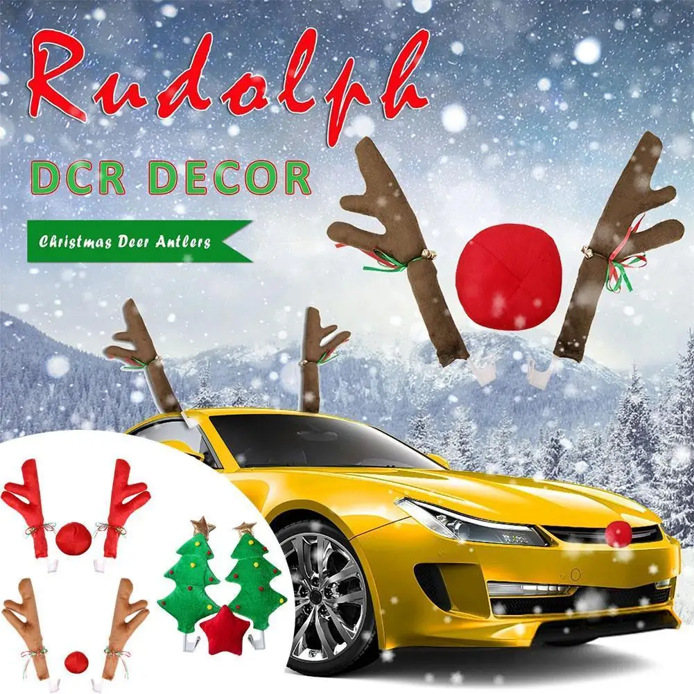 Weihnachten Auto Lkw Kostüm Rentier Geweih 2 nase 1 Rentier Dekoration Auto  Fahrzeug Kostüm Set Ornamente Elch Geweih - AliExpress