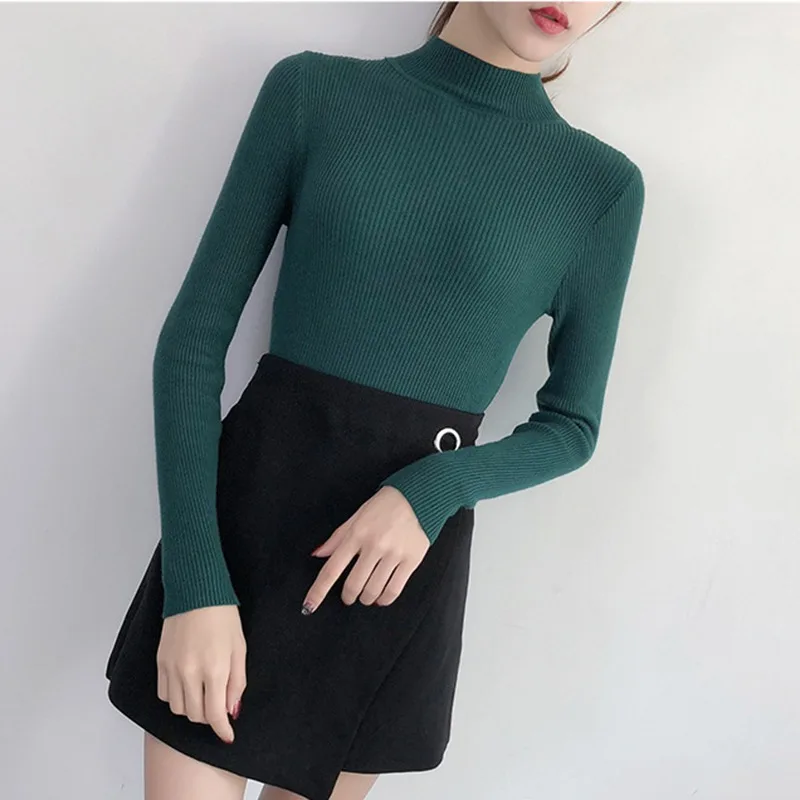 

Autumn Winter Knitted Tops Women Solid Color Turtleneck Sweater Female Long Sleeve Jumper Sweaters