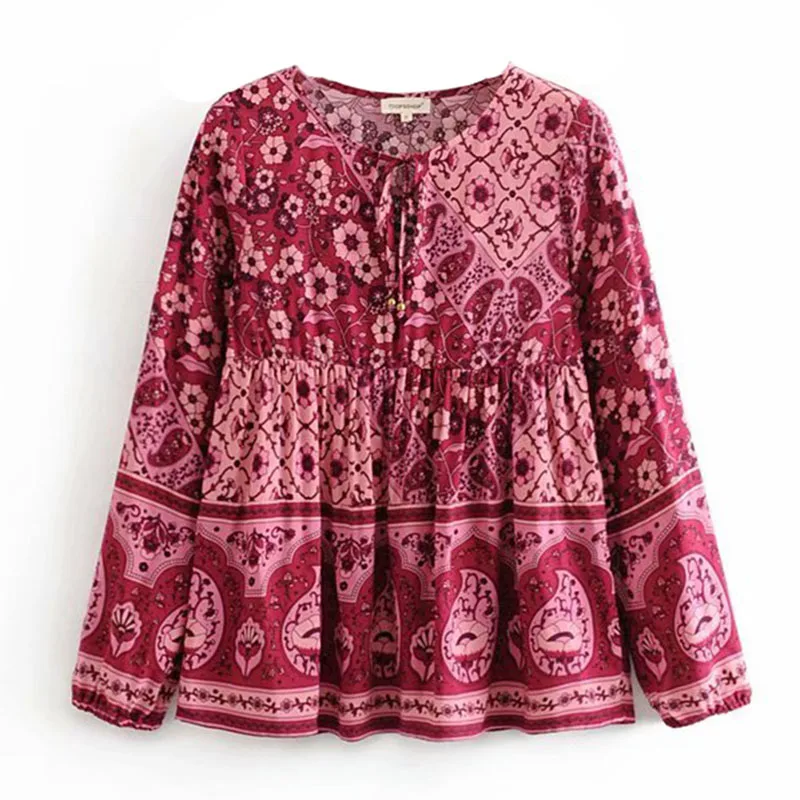 Женская рубашка с длинным рукавом Boho Повседневная круглым вырезом и цветочным
