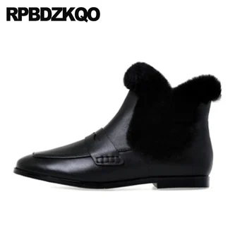 

designer black flat luxury fur brown winter genuine leather high quality women ankle boots 2019 round toe short shoes chinese