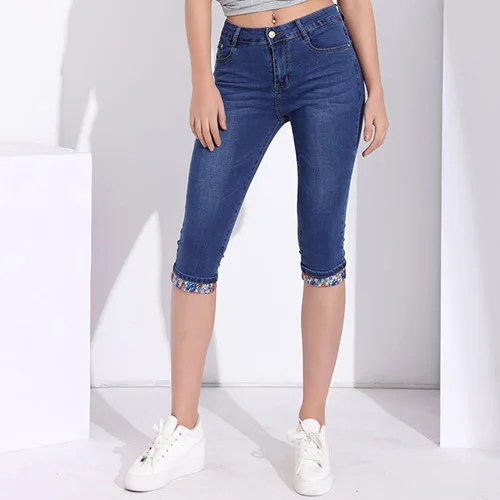Обтягивающие джинсы Капри женские летние Стрейчевые джинсовые штаны до колена женские джинсы с высокой талией размера плюс джинсы для женщин