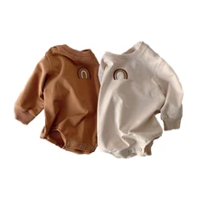 Ropa de otoño para bebés recién nacidos, mono de algodón de manga larga con bordado de arcoíris, mono bonito para bebés
