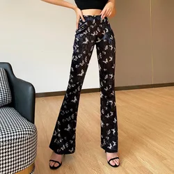 Pantalon gothique Vintage évasé à taille haute pour femmes, Y2K, décontracté et Sexy, imprimé papillon, à jambes larges, pour centre commercial 