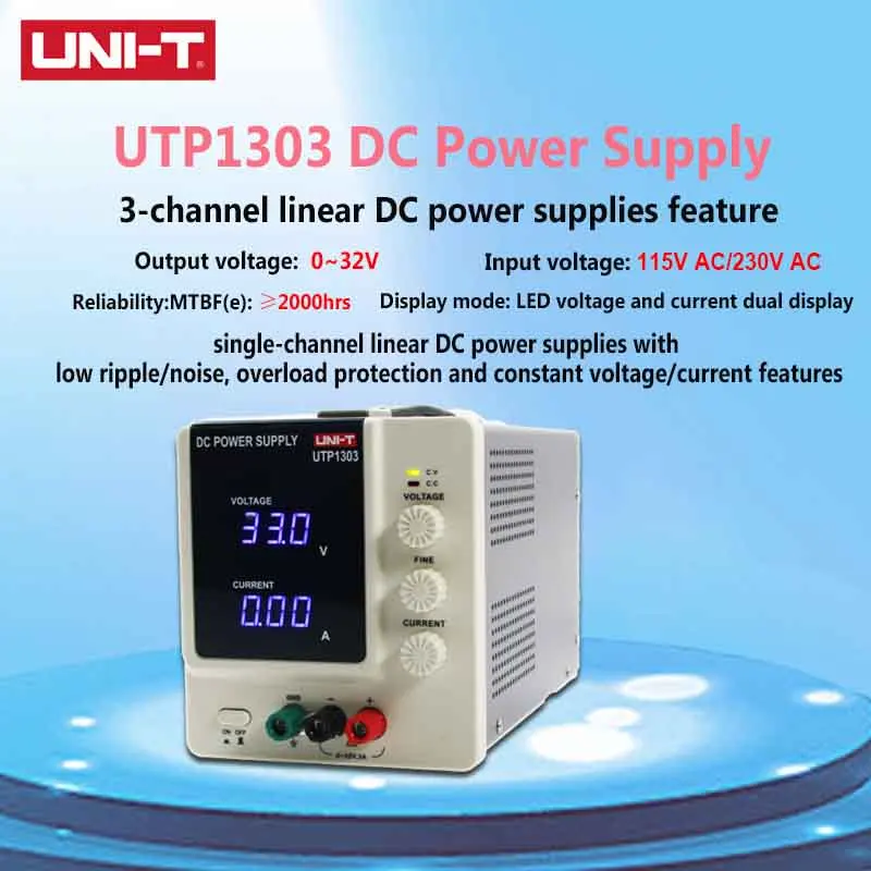 

UNI-T UTP1303 Single Channel 32V 3A Adjustable DC Power Supply For Mobile Phone Notebook Power Maintenance overload protection