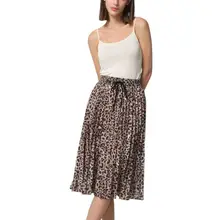 Модная женская плиссированная юбка с высокой талией, тонкая повседневная юбка, летняя леопардовая юбка с бантом