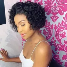 Pelucas de encaje frontal de corte pixie Bob, 150, 180, 250%, rizado, cabello humano con cierre de encaje Remy prearrancado