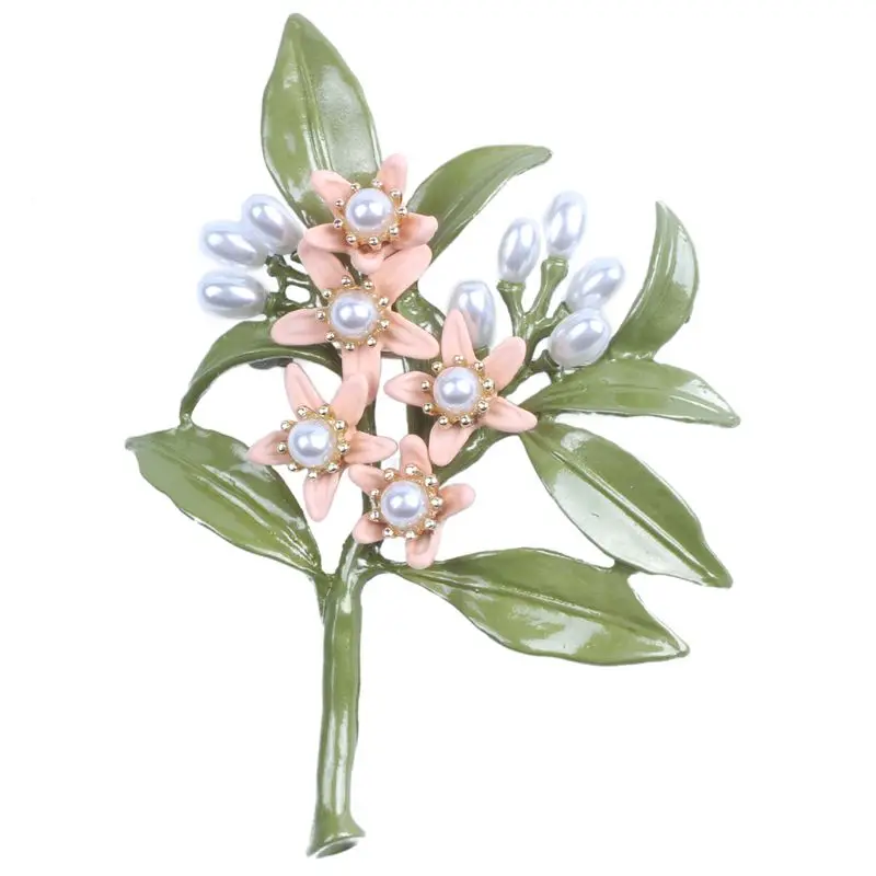 

New design vintage brooch jewelry Orange flower Tree Brooches natural pearls brooch scarves buckle Accessories