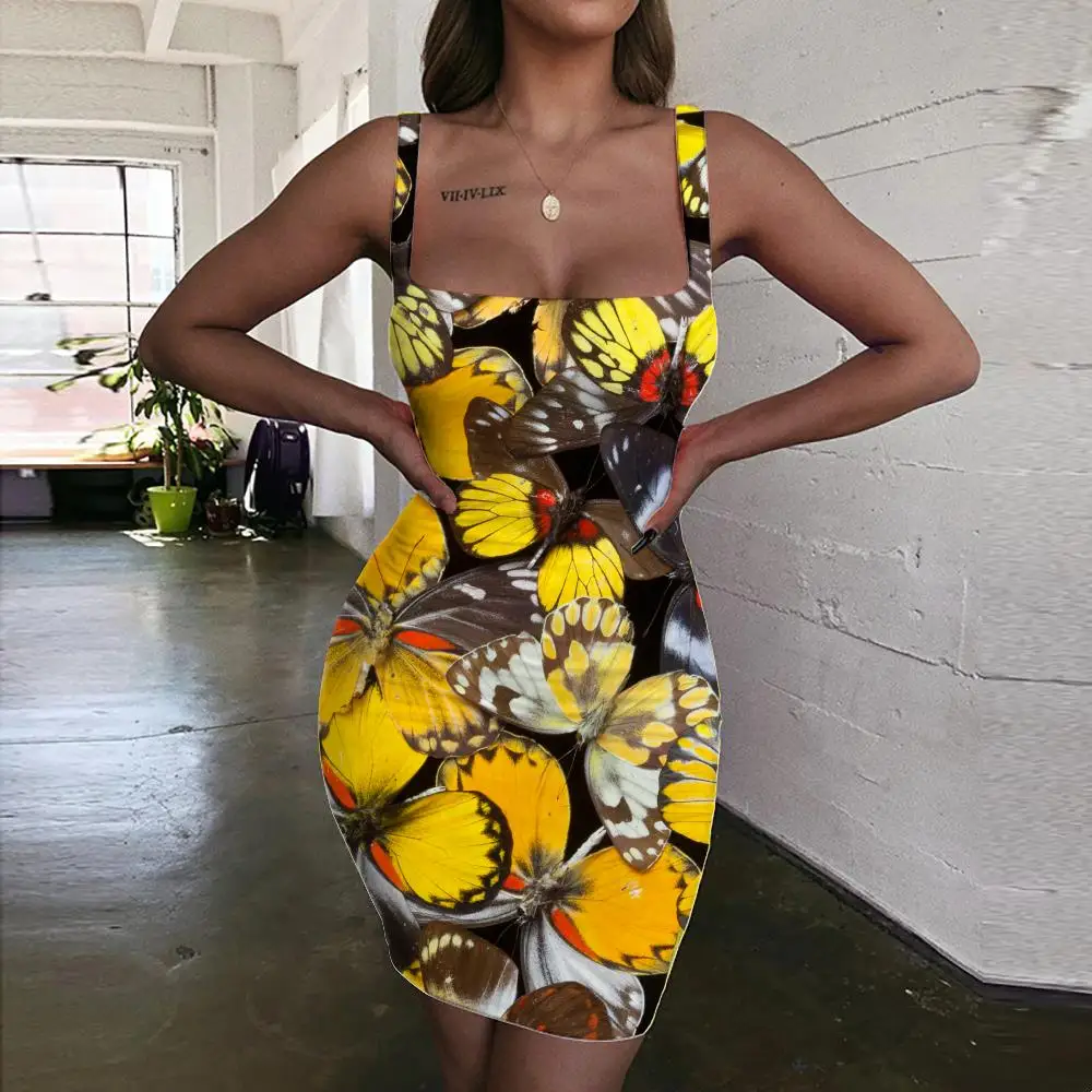 

KYKU Brand Butterfly Dresses Women Animal Bodycon Dress Cute Sundress Harajuku Halter Sleeveless Womens Clothing Club Short Boho