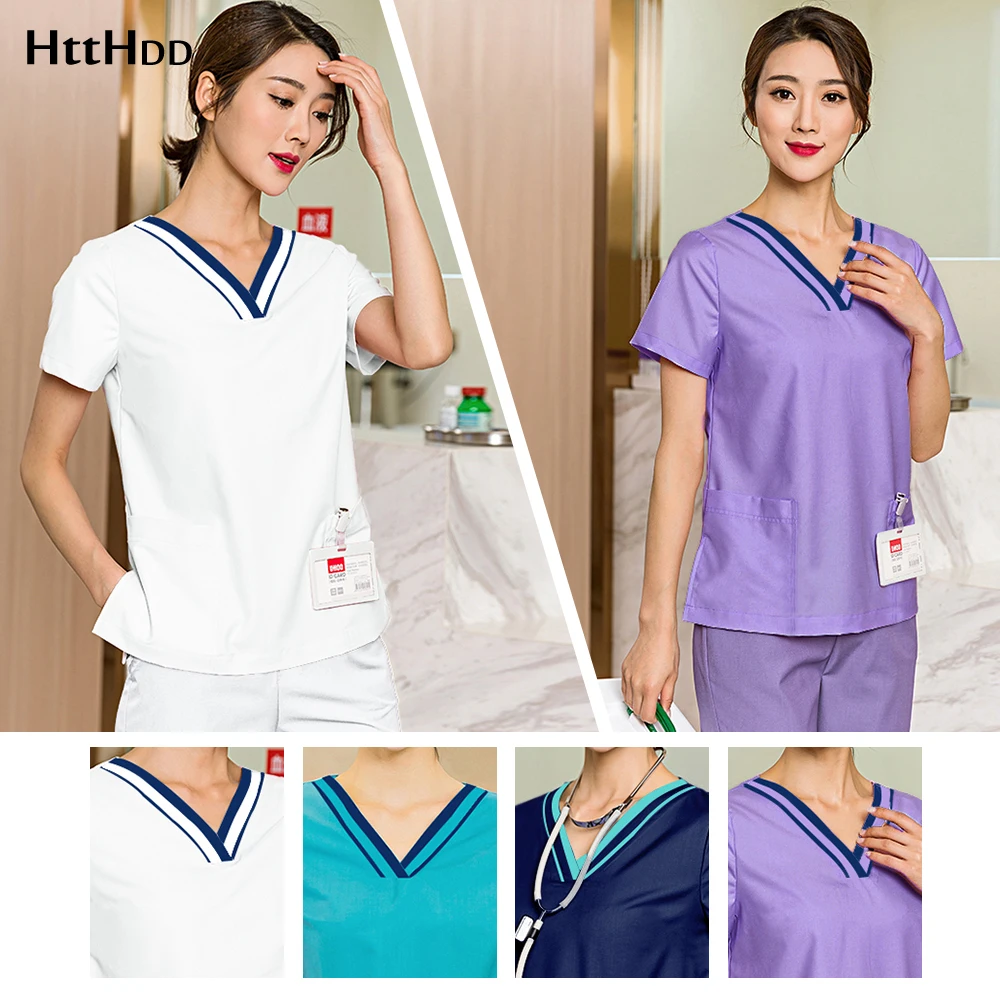 

HD42002-1Breathable Solid color Clean clothes women scrubs uniforms work clothes men uniform Pet coat Beautician lab clothes-y