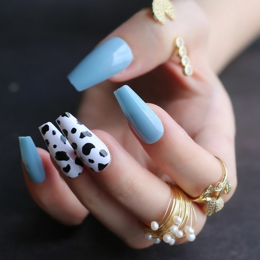 Uñas acrílicas de diseño bonito para ballet, cute, reutilizar, UV,  brillante, color azul cielo, ataúd, 24 Uds. - AliExpress Belleza y salud