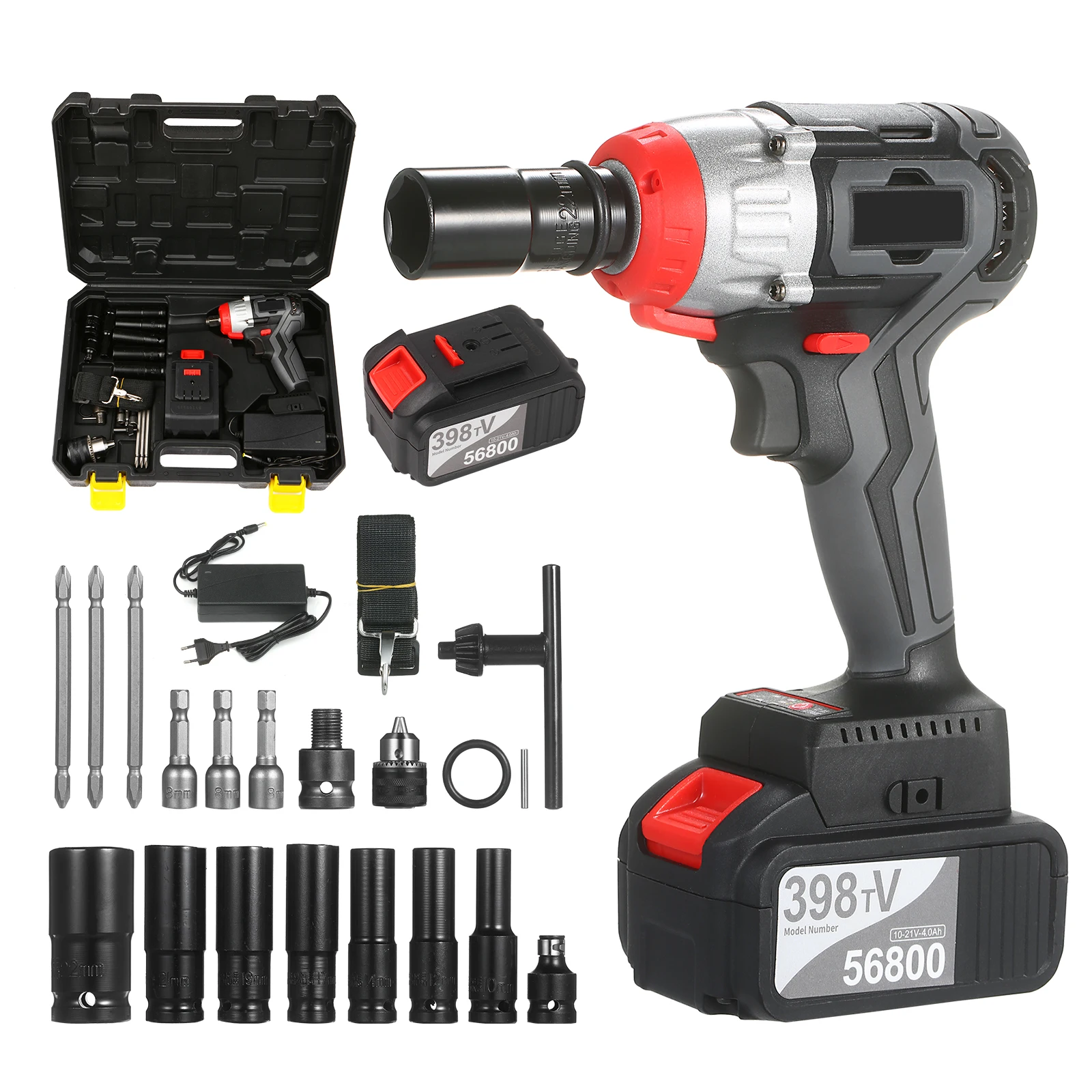 Cordless Impact Wrench Kit Brushless Drill Quick Chuck 980Nm Torque Fast Charger Variable Speed Multifunction Impact Kit