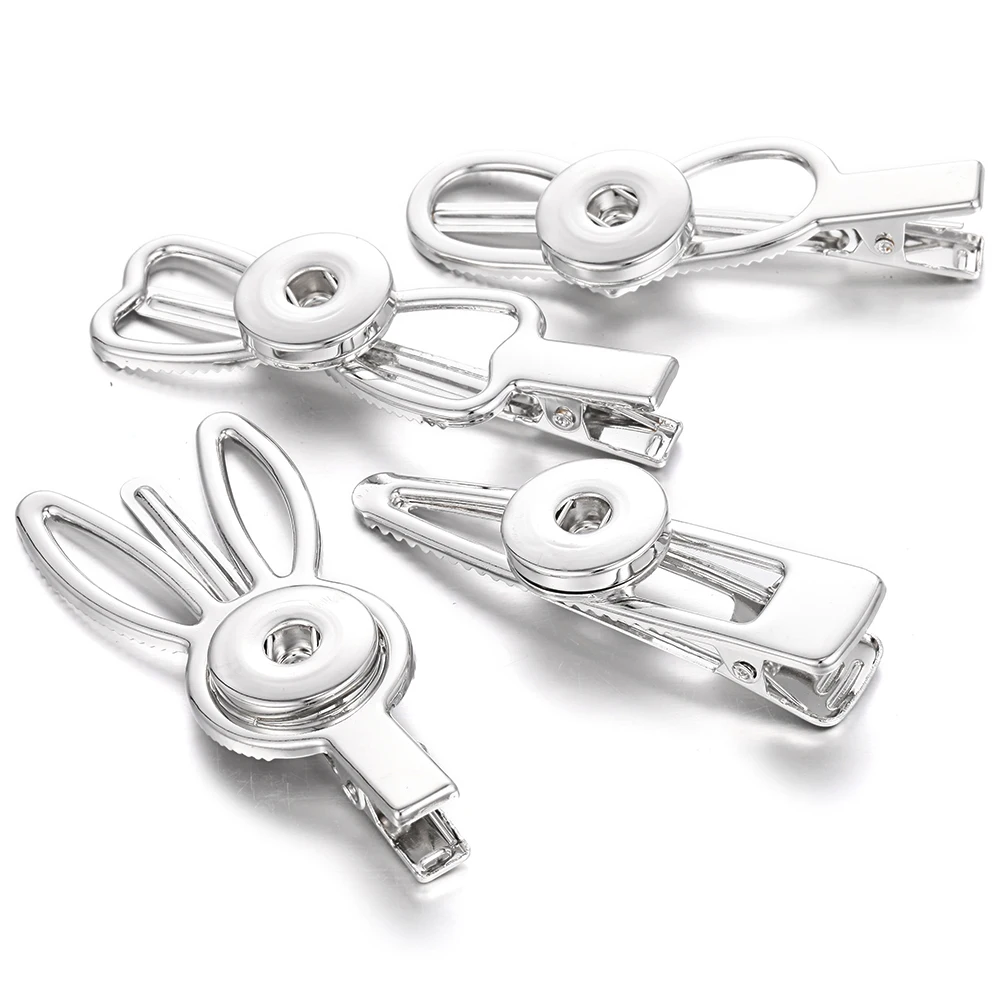 

New Snap Jewelry Silver Snap Button Hair Clip for Women Girl Fit 18mm Snap Button Jewelry DIY Barrettes Hairwear Christmas Gift
