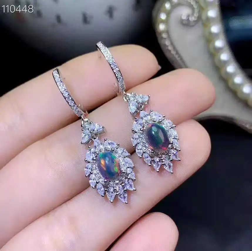 Черный опал S925 серьги Модные аксессуары для женщин