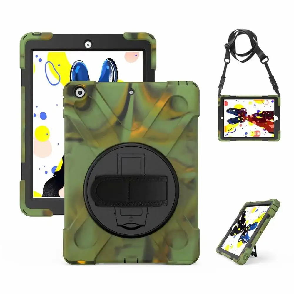 

Tablet Case For New iPad 10.2 2019 7th generation A2200 A2198 A2197 Kids Safe Shockproof Armor Cover Rotating Hand & Neck Strap