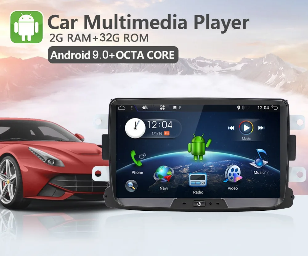 Discount 1 DIN Android 9.0 8 Inch Car DVD Player For Dacia/Sandero/Duster/Renault 2 Logan 32G ROM 3G/4G/WIFI/BT/USB GPS Navigation Radio 3