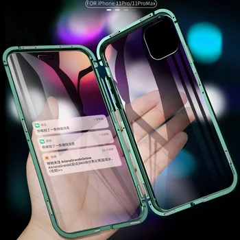 

R-just Full Body Anti-peep Glass Magnetic Case For iPhone 11 Pro Max Metal Tempered Glass Back Cover For iPhone 11 Pro Case