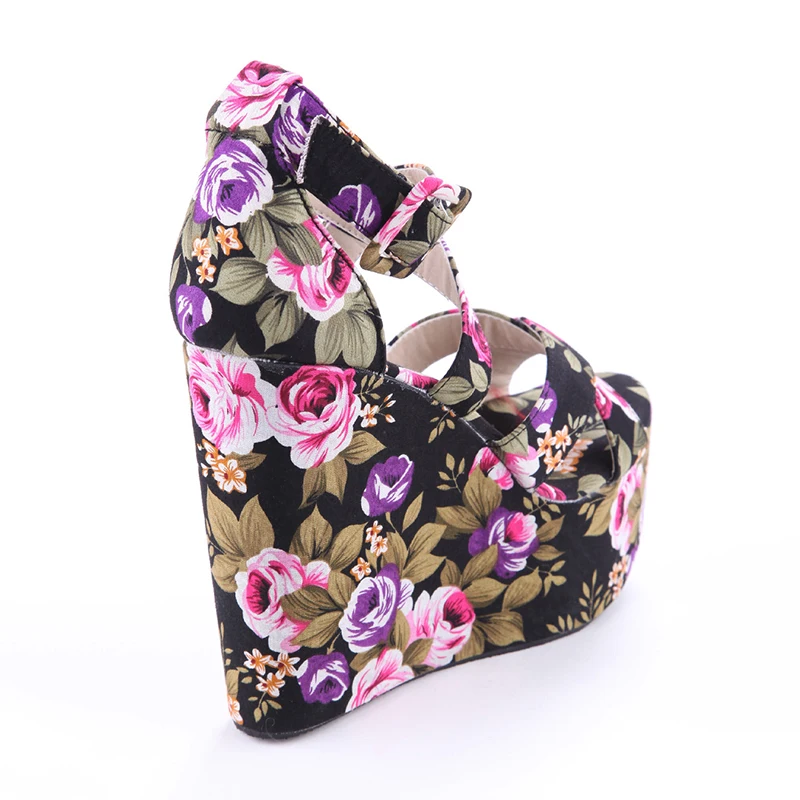 Wedge Sandals Floral 13cm High Heels Platform Summer Shoes Woman Flower Sandals Ankle Strap Ladies Shoes Women Footwear