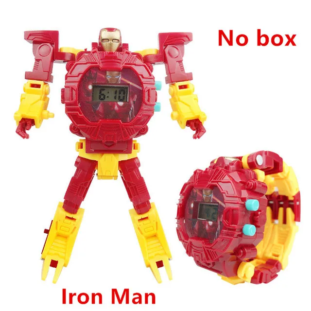 Iron man Мультфильм Робот трансформации наручные часы Игрушка Мстители Супергерои Халк Железный человек паук фигурка дети электронные часы-игрушка - Цвет: Iron man