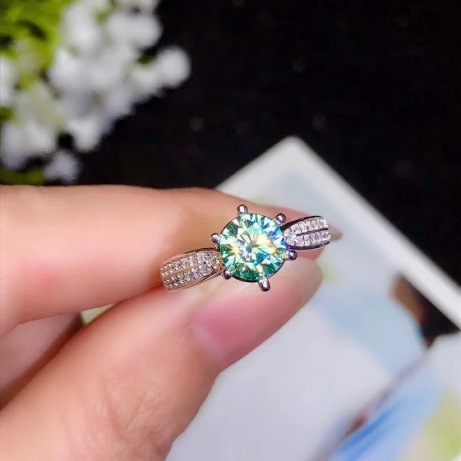 Мигающий муассанит драгоценный камень кольцо с серебром для женщин ювелирные изделия подарок на помолвку