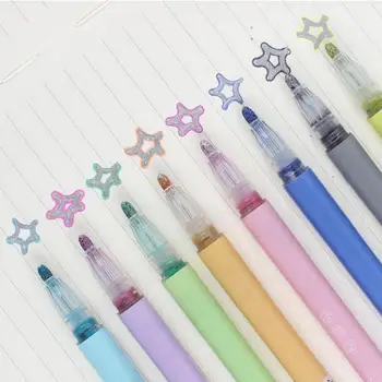 

New Plastic Card Writing Drawing Double Line Outline Marker Pens Highlighter 8Pcs