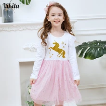 Детское платье-пачка с сеткой для девочки VIKITA, нарядное платье с единорогом, одежда для ребенка преддошкольного возраста