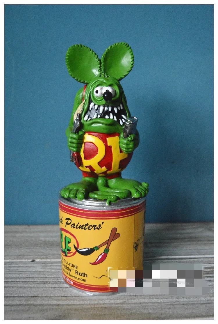 Home Garden Vintage Rat Fink RF Can Pins Figure Aesthetic Home Room Decor Halloween Christmas Desk Decoration Accessories