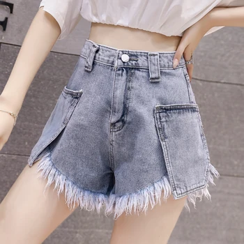 

Sexy Mini Short Jeans For Women Summer High Waist Boyfriend Denim Shorts Jeans Feamle Casual Pockets Tassel Push Up Jeans