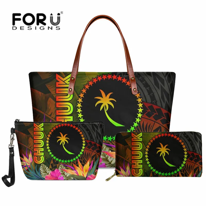 

FORUDESIGNS трендовая Женская сумка через плечо 3 шт. в комплекте Chuuk черепаха Плюмерия банан лист принт винтажная Дамская вечерние мочка кошелек сумка