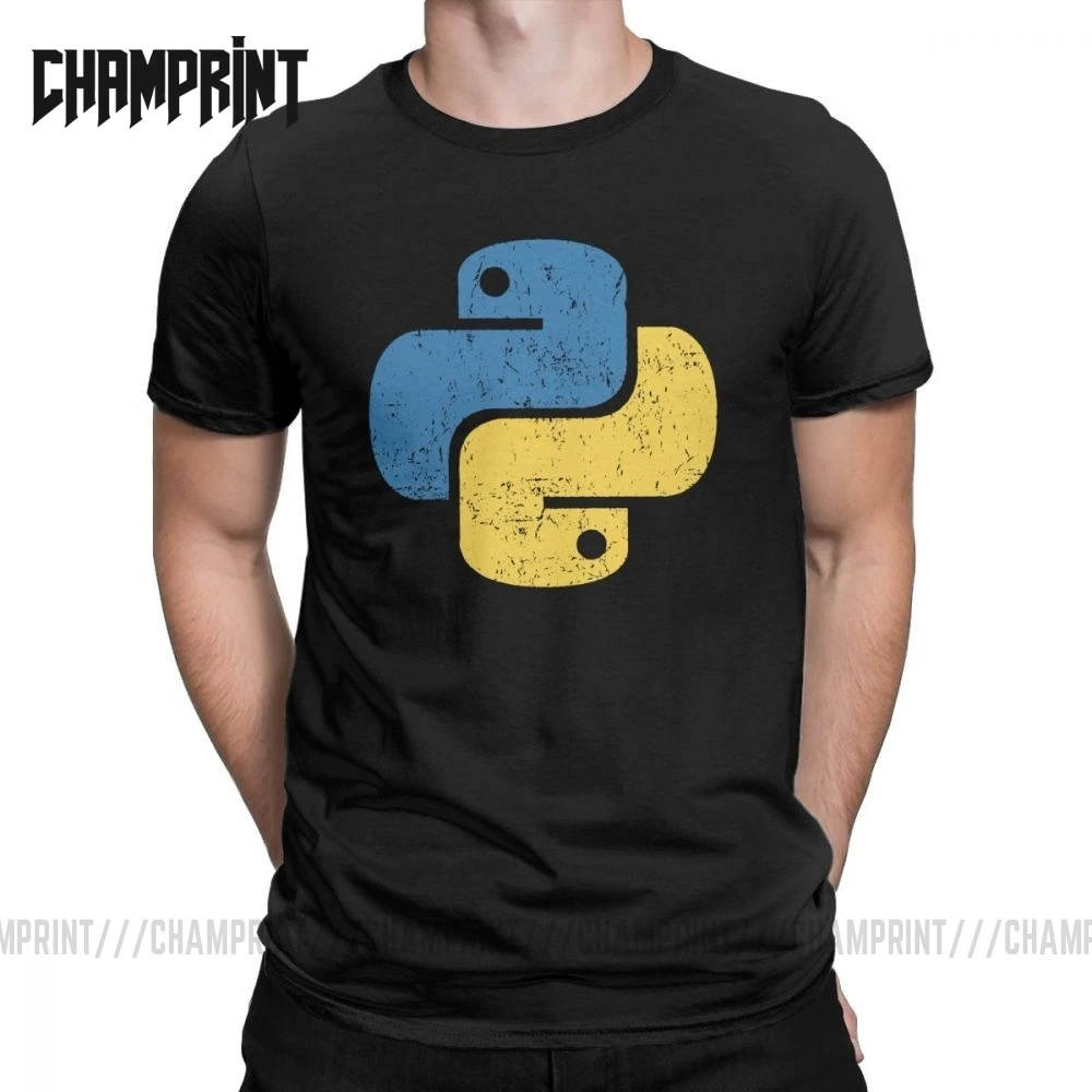 Cena W stylu Vintage Python t shirt męski wycięcie pod szyją bawełna T koszula znajdujących się w trudnej sytuacji programowania programista programista Tee ubranie plus size