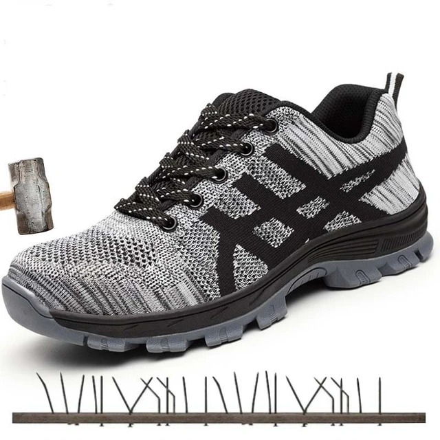 Autumn Safety Shoes steel toe Men, Fashion Anti-smashing Men's Work Shoes, Black Breathable Comfortable Sports Shoes seguridad Grey
