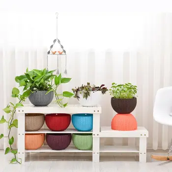 

Round Plastic Resin Flower Pot Creative Garden Plant Hanging Planters Balcony Decoration