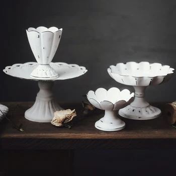 

KINGLANG Small Cake Tray Art Wedding Decoration Fruit Plate Snack Dishes White Vintage Cake Display for Photo 1PCS