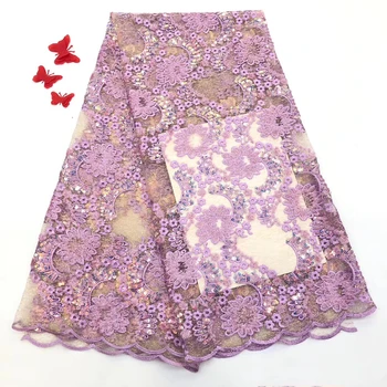 

African Sequins Lace Fabric 2020 Embroidered Nigerian Lace Fabrics High Quality French Tulle Lace Fabric Dress SZ0154