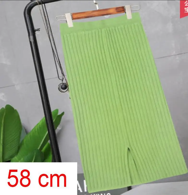 ArmyGreen 58cm Элегантные миди юбки-карандаш с высокой талией, эластичная лента, вязаная юбка в рубчик, Женская плиссированная юбка с разрезом, Весенняя офисная одежда, юбки - Цвет: ArmyGreen 58cm