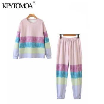 

KPYTOMOA Women 2020 Fashion Tracksuits Tie-dye Print Oversized Sweatshirts Vintage Long Sleeve Loose Female Pullovers Chic Tops