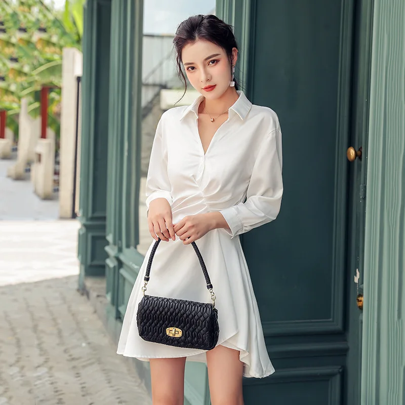

Photo Shoot France Non-mainstream Waist Hugging White Dress 2019 Autumn Platycodon Grandiflorum Skirt Elegant Slimming Waist Hug