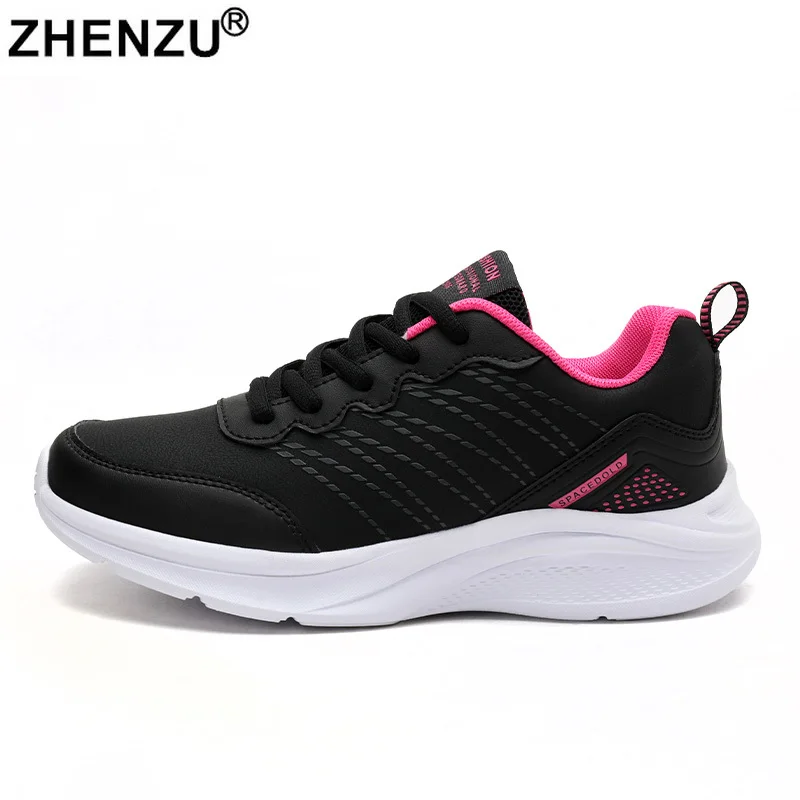 

ZHENZU Autumn Winter Women's Running Shoes Leather Outdoor Sports Black Sneakers Trainers zapatillas de deporte