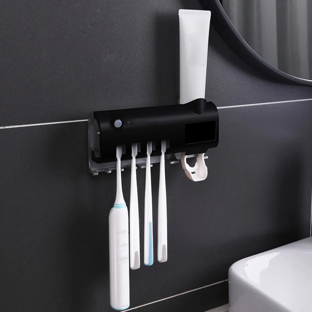 

Solar Energy UV Disinfectant Toothbrush Holder Automatic Toothpaste Dispenser Holder Toothbrush Wall Mount Rack #T2G