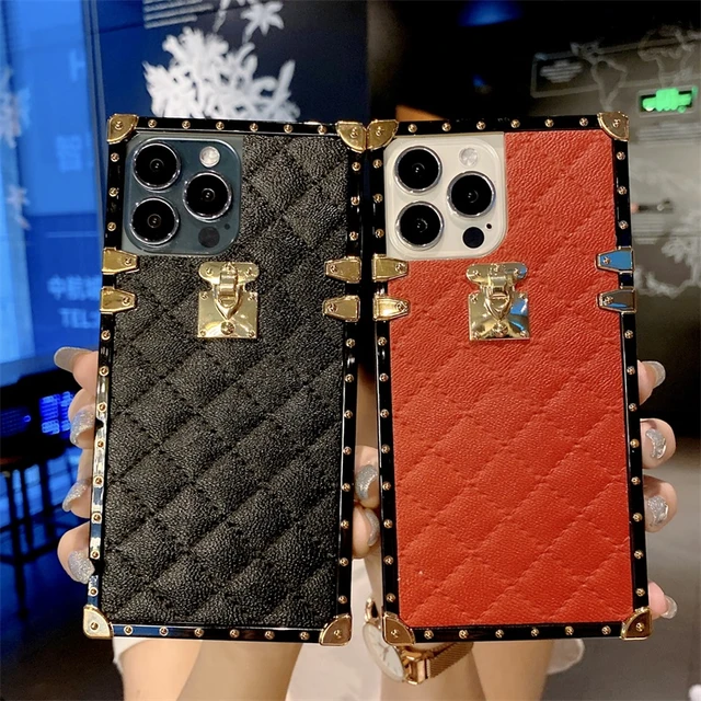 Luxury Brand Square Leather Phone Case For iPhone 13 12 11 Pro MAX X XS XR  6s 7 8 Plus SE Fashion Glitter Soft Silicone Cover - AliExpress