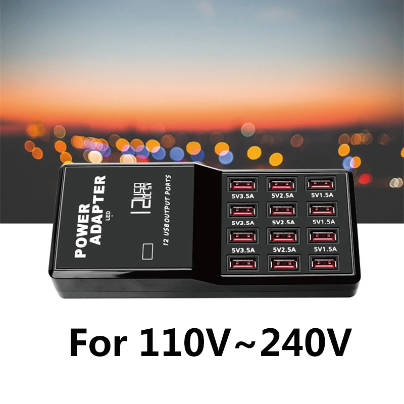 12-Port-Mehrfach-USB-Ladegerät, 5 V, 12 A Ausgang, max. 0,3 A Eingang, Lade-Hub, Desktop-Adapter, Schnellladegerät für Telefon, Tablet-PC_voghion.com