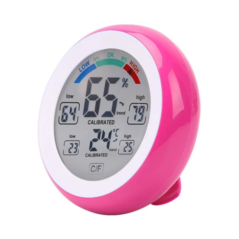BMBY-LCD Digital Thermometer Indoor Hygrometer Touch Screen Round Alarm Clock Meter