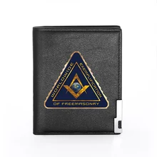 

Worldwide Exemplification Of Freemasonry Triangle Wallet Men Women Leather Credit Card Holder Short Purse Money Bag High Quality