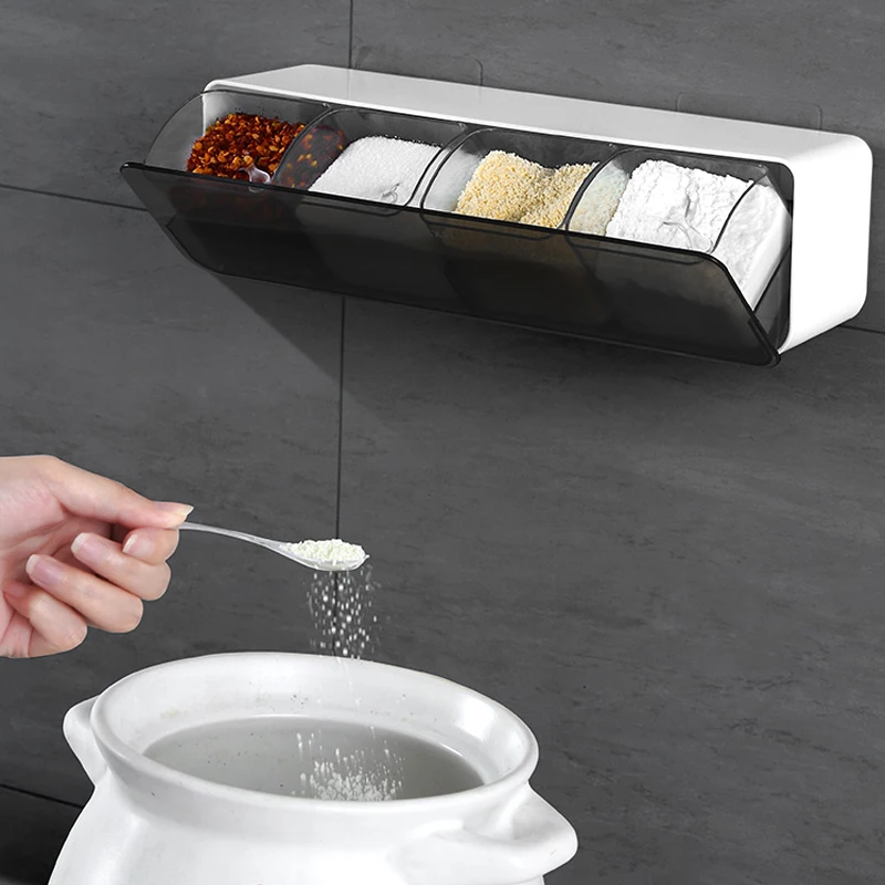 Kitchen Wall-mounted Seasoning Box Salt Pepper Spice Rack Jar Sugar Bowl for Kitchen Gadget Device Sets Spice Box Organizer Tool_voghion.com