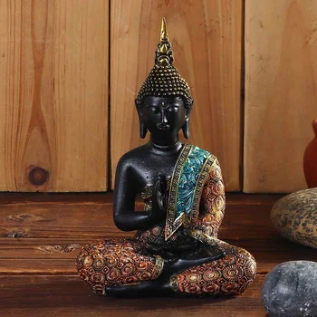 

Resin Thai Buddha Statue Ornament Home Office Teahouse Tabletop Decoration Sculptures Figurine Fengshui Meditation Miniature
