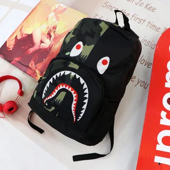

Teenager hip hop off White Backpack Female Japanese Soft Nylon School Book Bagpack For Girls boys Daily Bag Ape