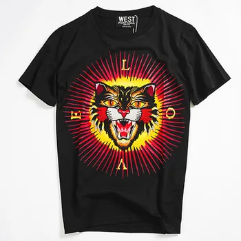 

2019 New Short Sleeve Tee Shirt Tiger Embroidery T Shirt Men Brand O-neck Loose Summer T-shirt for Mens Casual Tshirt Homme B146