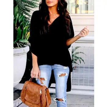 

Asymmetrical Blouse Tunic Chic Batwing Half Sleeve V Neck Loose Irregular Beach Style Women Summer Chiffon Plus Clothing Top