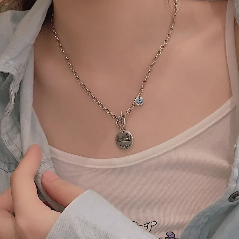 Mewanry 925 Sterling Silver Thick Necklace for Women Trend Punk Vintage Holiday Party Round Card Couples Jewelry Birthday Gifts - Image 6