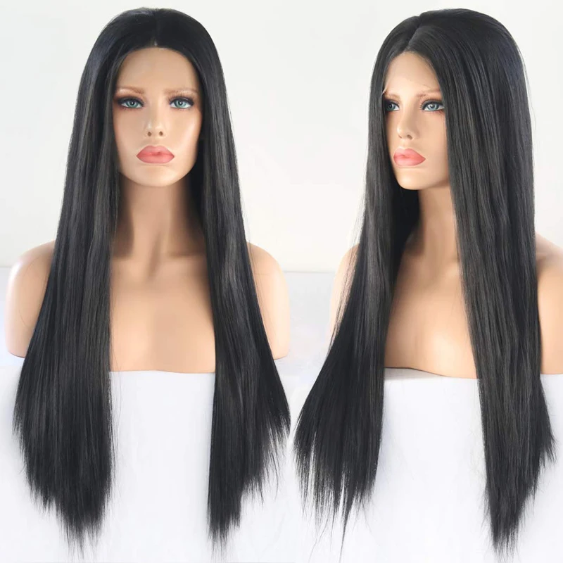 

RONGDUOYI Middle Part Heat Resistant Synthetic Lace Front Wigs for Women Natural Straight Black Color Lace Wig with Baby Hair