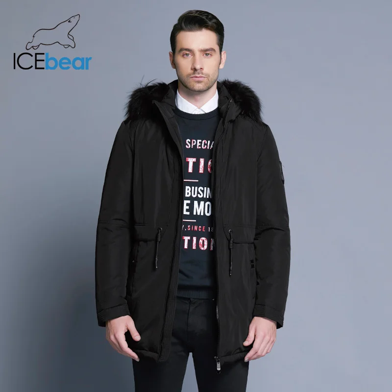 11,11 вспышки предложения ICEbear зимняя мужская куртка с карманами Удобная зимняя хлопковая одежда с меховым воротником 17MD941D
